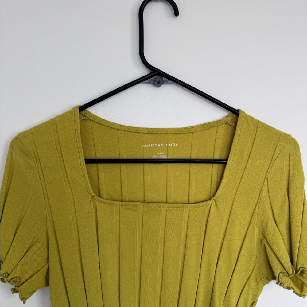American Eagle Chartreuse Ribbed Square Neck Tank